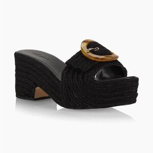 Cult Gaia Cleia Raffia Espadrille Black and Gold Woven Platform Mules